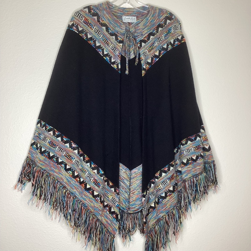 Vintage Cuddle Knit Poncho Fringe O/S